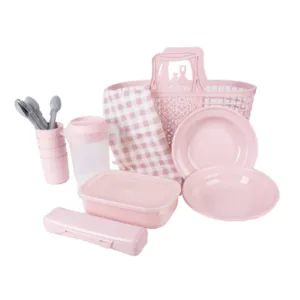 Picnic Set With Camping Basket Plastic (17pcs)
